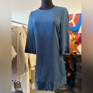 Burberry Dark Blue Silk Long Sleeve Dress